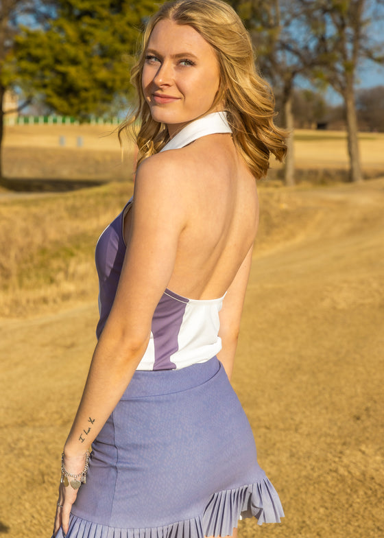 Purple and White Backless Polo