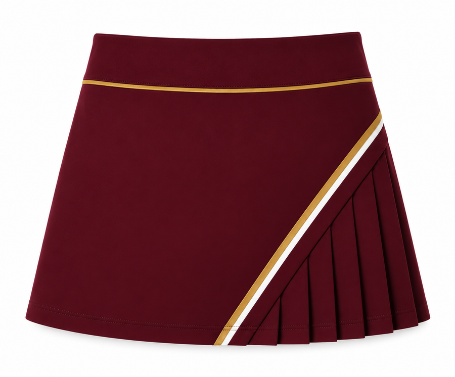 Arden Asymmetrical Pleated Skort – Merlot / Gold / Ivory