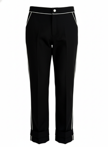  Mila Pants — premium women’s golf and activewear trousers in black with white piping, perfect for both golfing and office wear.