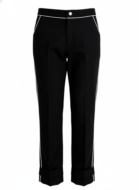 Mila Pants — premium women’s golf and activewear trousers in black with white piping, perfect for both golfing and office wear.