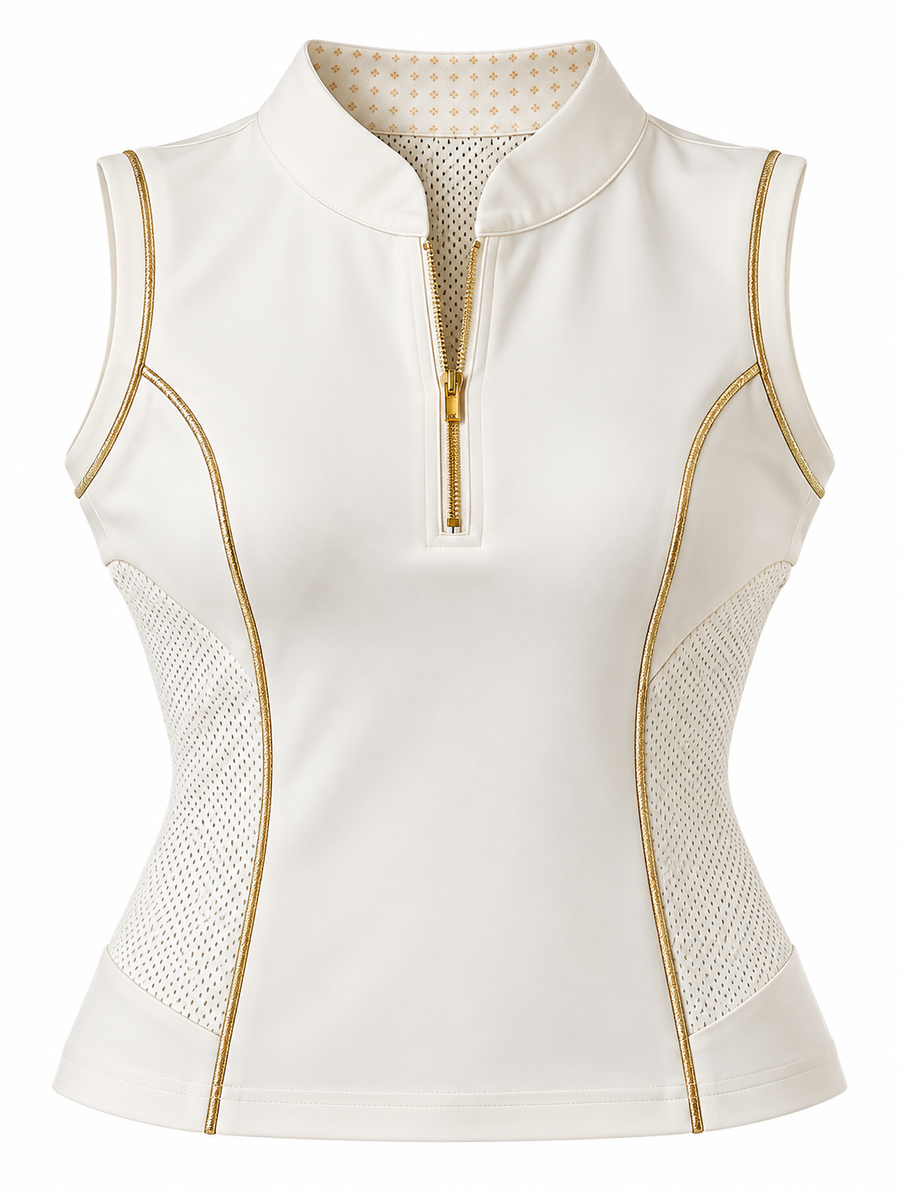 Camille Sleeveless Polo — Ivory / champagne Gold