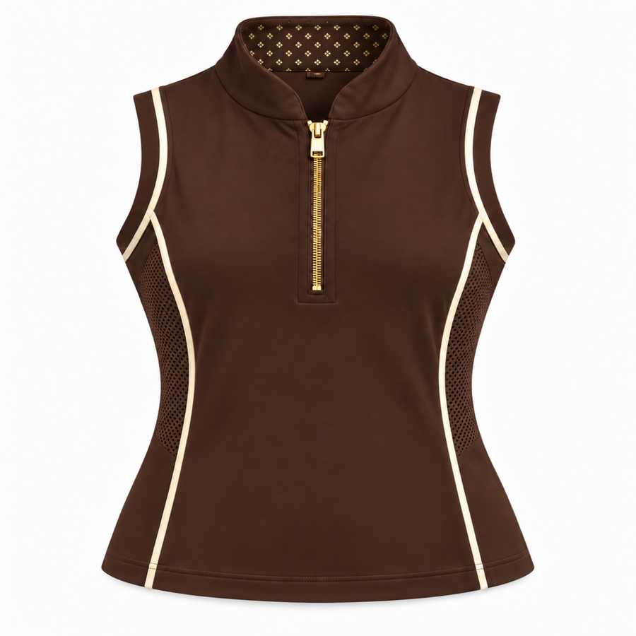 Camille Sleeveless Polo — Chocolate / Ivory
