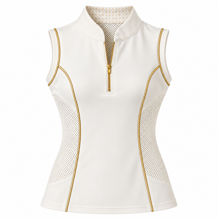 Camille Sleeveless Polo — Ivory / champagne Gold