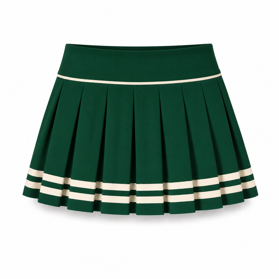 Charlotte Ribbon-Trim Pleated Skirt – Green / Ivory
