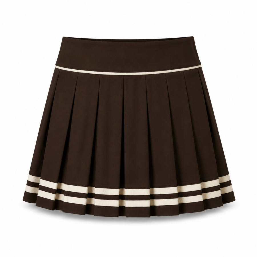 Charlotte Ribbon-Trim Pleated Skirt – Chocolate/Cream