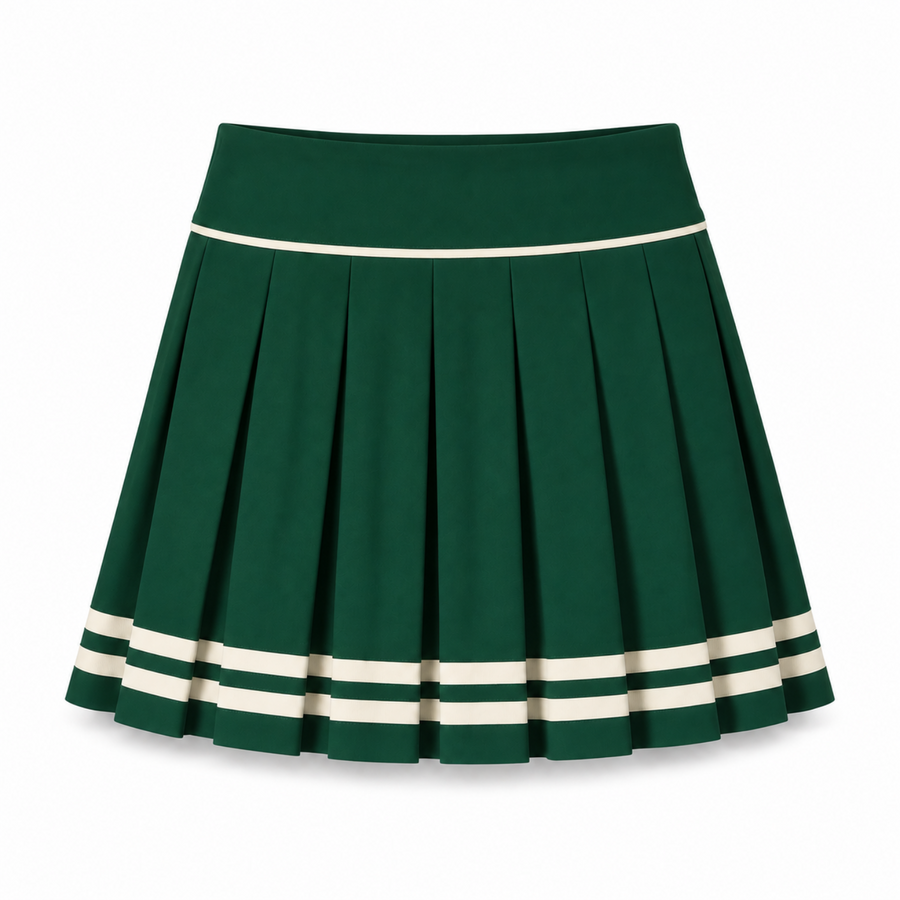 Charlotte Ribbon-Trim Pleated Skirt – Green / Ivory