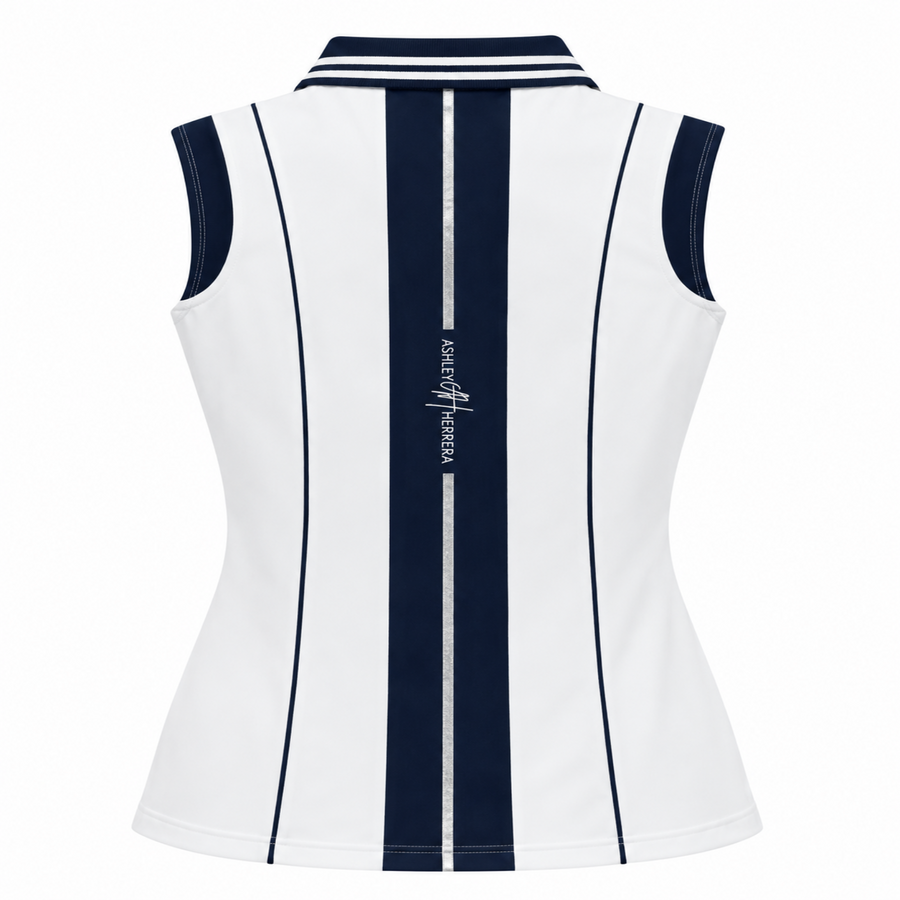 Christine Polo – Luxury Women’s Golf & Tennis Top in Navy Blue and White