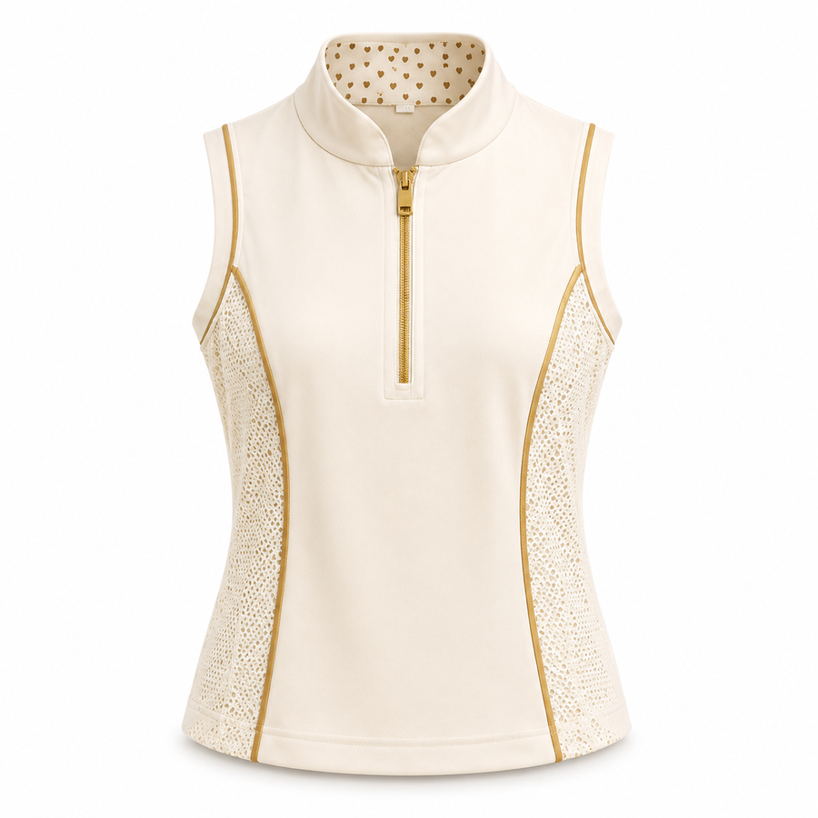Camille Sleeveless Polo — Ivory / champagne Gold