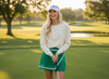 Model wearing Golf Pearl Sweatshirt — cozy luxury golf sweatshirt with sleeve tee holder, premium fabric, and bestseller design for effortless style on and off the course.