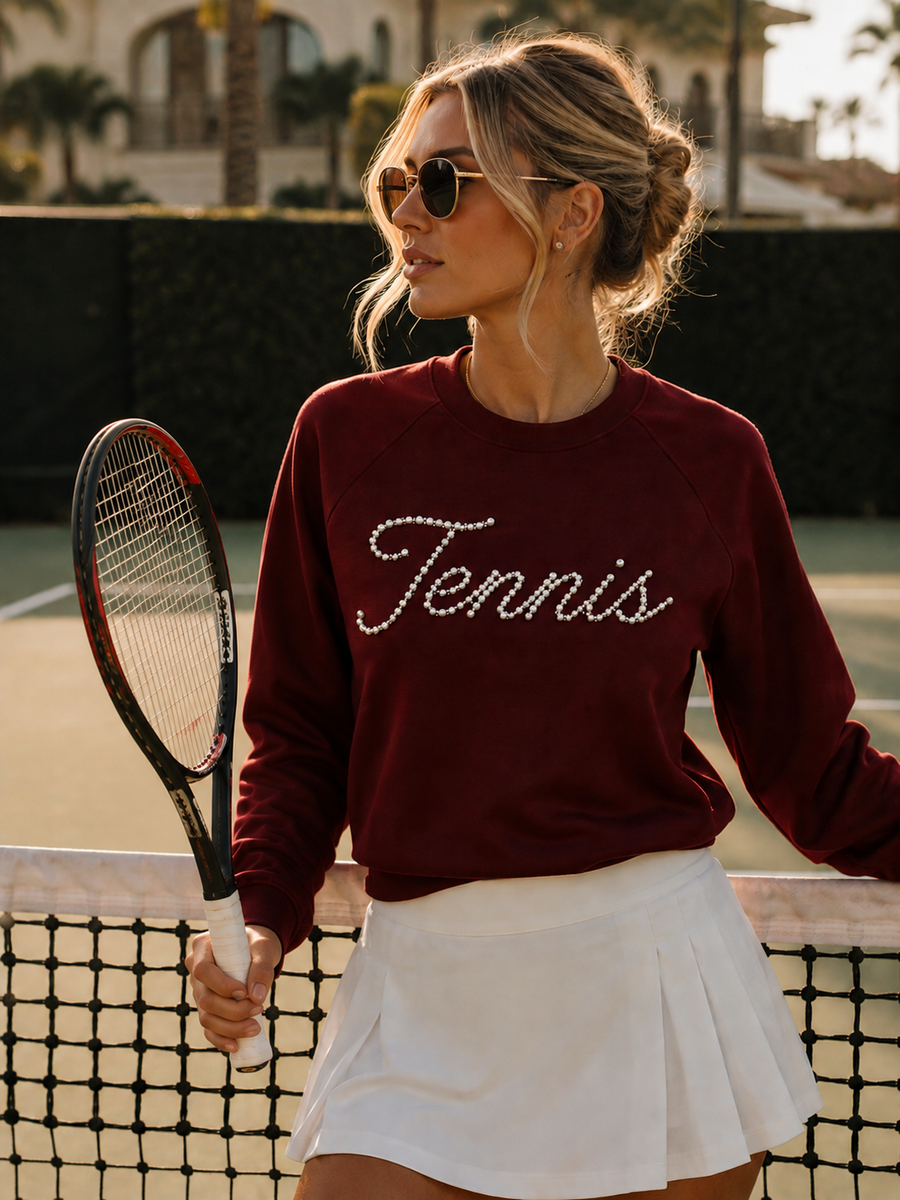 Signature Tennis Pearl Pullover - Merlot