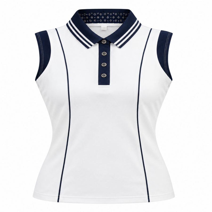 Christine Polo – Luxury Women’s Golf & Tennis Top in Navy Blue and White