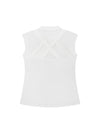 Susanna Polo by Ashley Herrera — performance-driven white sleeveless activewear polo featuring a sparkle silver zipper and playful polka dot mock collar for an elevated look on the course or court.