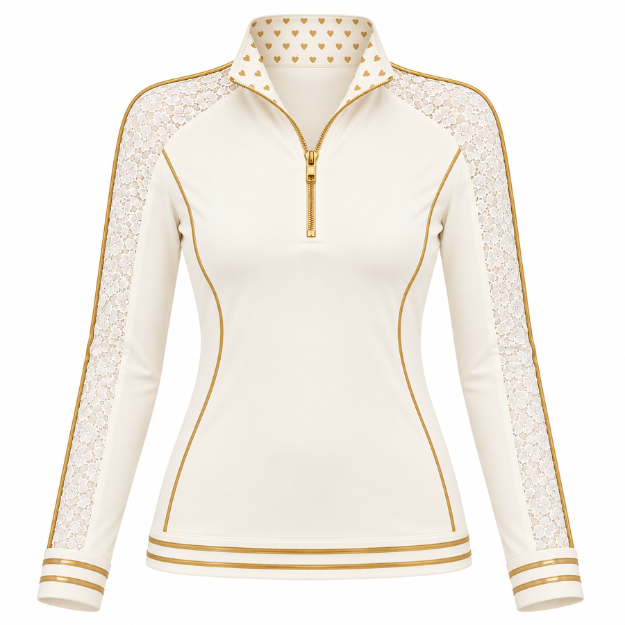 Luxe Lace Quarter Zip - Ivory / Champagne