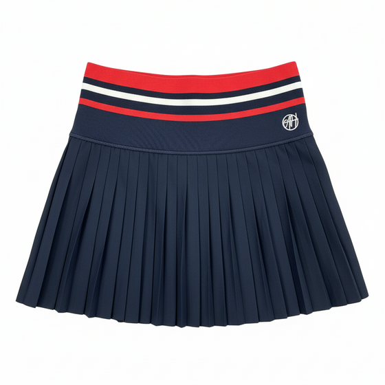 Women’s Sarah Flair Skort featuring a high-waisted shaping fit with red and white detailing — premium activewear for golf, tennis, and pickleball.