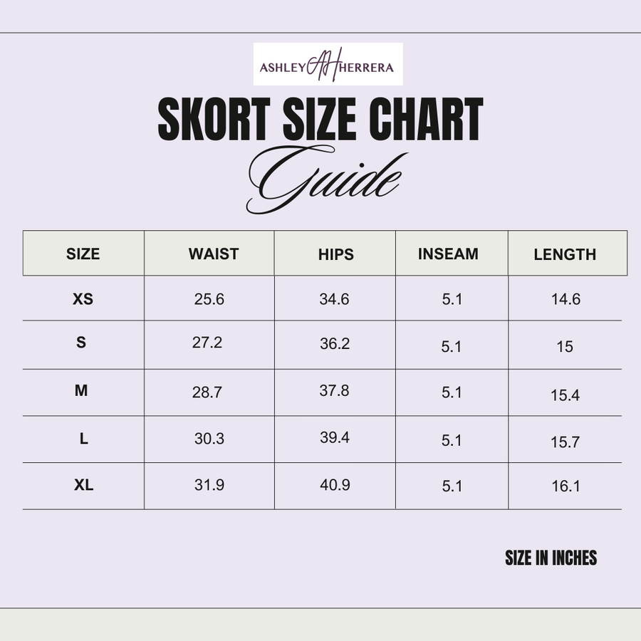 Luxury Womens Skort Size Chart- Micro Flair Pleats- Back Pockets