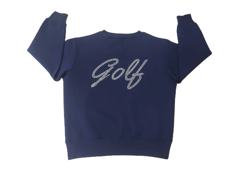 Model wearing Golf Pearl Sweatshirt — cozy luxury golf sweatshirt with sleeve tee holder, premium fabric, and bestseller design for effortless style on and off the course.
