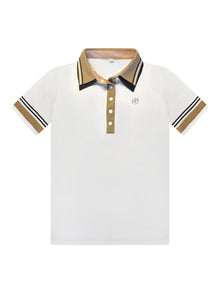  Phoenix Double Collar Polo — luxury women’s golf polo with ribbon-detailed sleeves and elevated two-layer collar, designed for premium performance and sophisticated style.