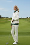 Designer women’s golf top in cream and green
Luxury women’s golf apparel pullover
Ashley Herrera cream and Kelly Green golf pullover