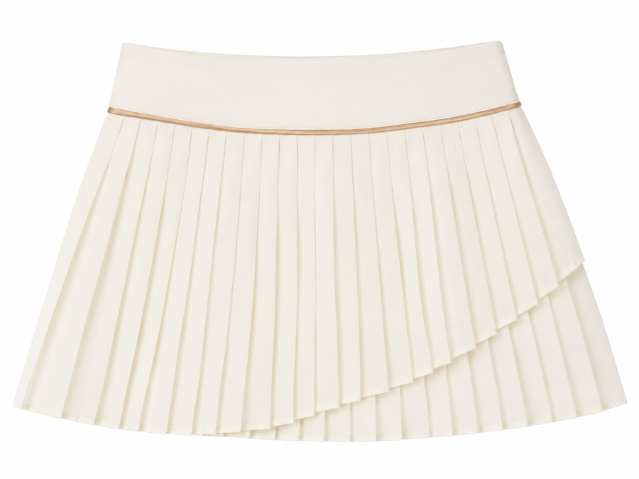 Sabel Sheer Pleated Skort – White / Ivory / Champagne Gold