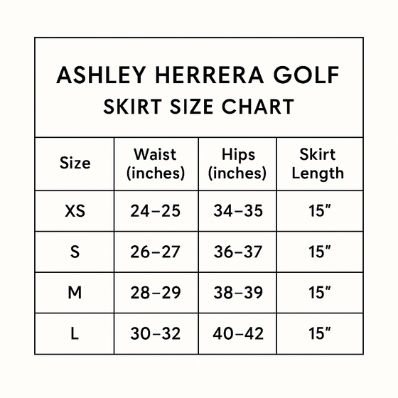 Activewear Skort Size Chart