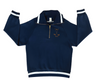 Navy blue pullover with white accents and a golf club emblem on a white background.Convenient 3-tee holder on the sleeve. Premium gold luxury zipper. Lightweight, comfortable, and course-ready