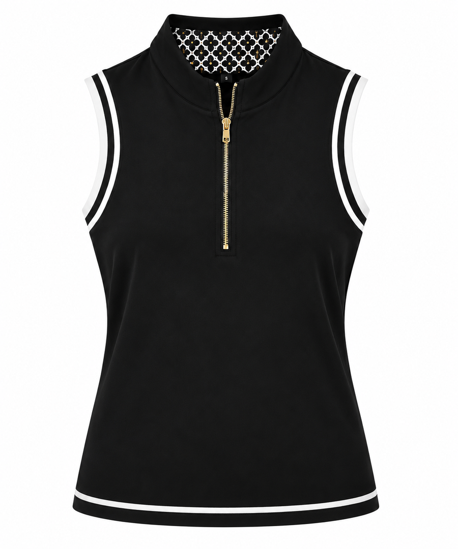Sutton Sleeveless Polo – Midnight Black & Off White