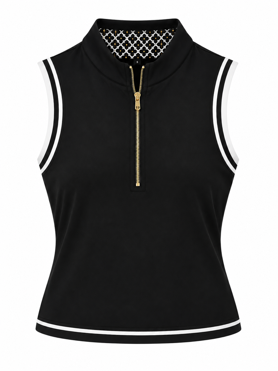 Sutton Sleeveless Polo – Midnight Black & Off White