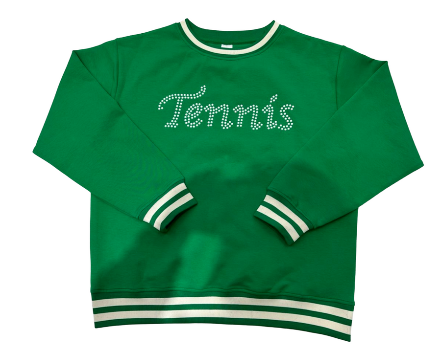 Kelly green tennis sweatshirt
pearl tennis pullover
luxury women’s tennis sweater