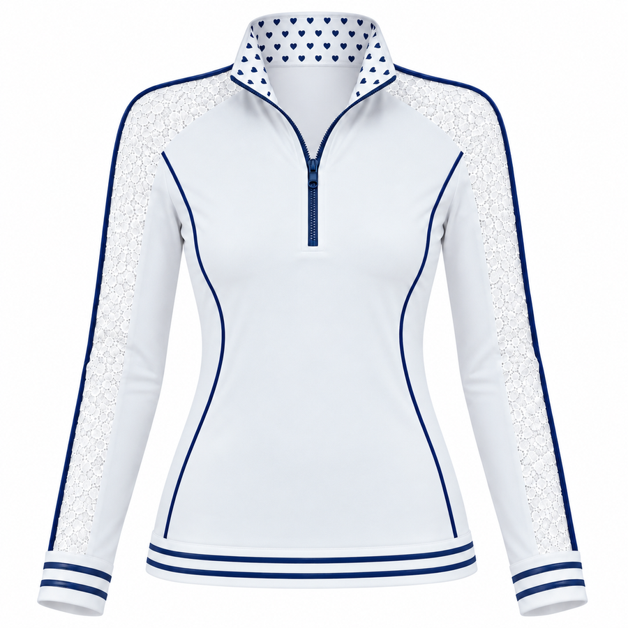 Luxe Lace Quarter Zip - Cloud Blue