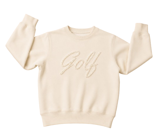 Women’s Golf Pearl Luxury Sweatshirt with functional tee holder on sleeve, soft performance fabric, and versatile comfort for golf and everyday activewear.
