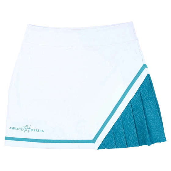 Women’s white & teal athletic skort styled for casual wear and active lifestyles.