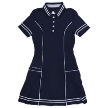 Women’s Navy & White Stripe Active Dress — luxury performance dress for golf, tennis, and pickleball with a flattering modern fit and comfortable movement.