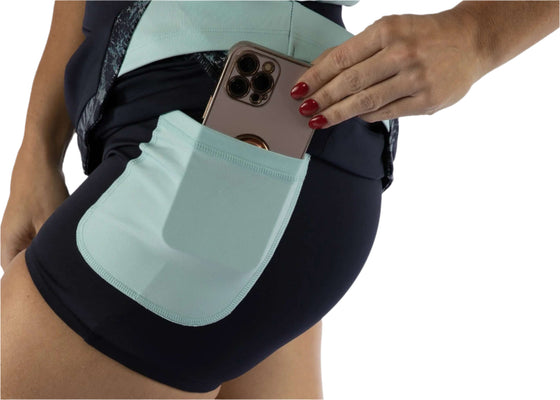 Navy & Light Blue Snake Skort Ashley Herrera Pocket for phone. Tennis, Golf, & Pickleball fashionable Activewear. 